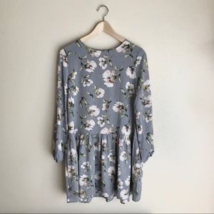Floral Drop Waist Shift Long Sleeve Dress